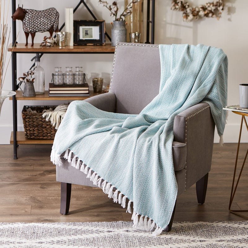 DII Herringbone Striped Collection Cotton Throw Blanket, 50x60, Aqua - Image 5